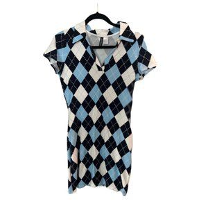 Divided Size Medium Argyle-patterned Fitted V-neck Soft Jersey Dress Navy Blue